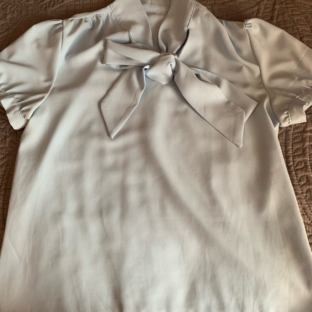 SHEIN Elegant light blue Bow Blouse